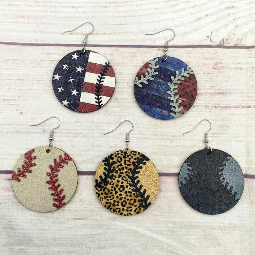 Круглые бейсбольные серьги с леопардовым принтом 2023 - Цена: 209