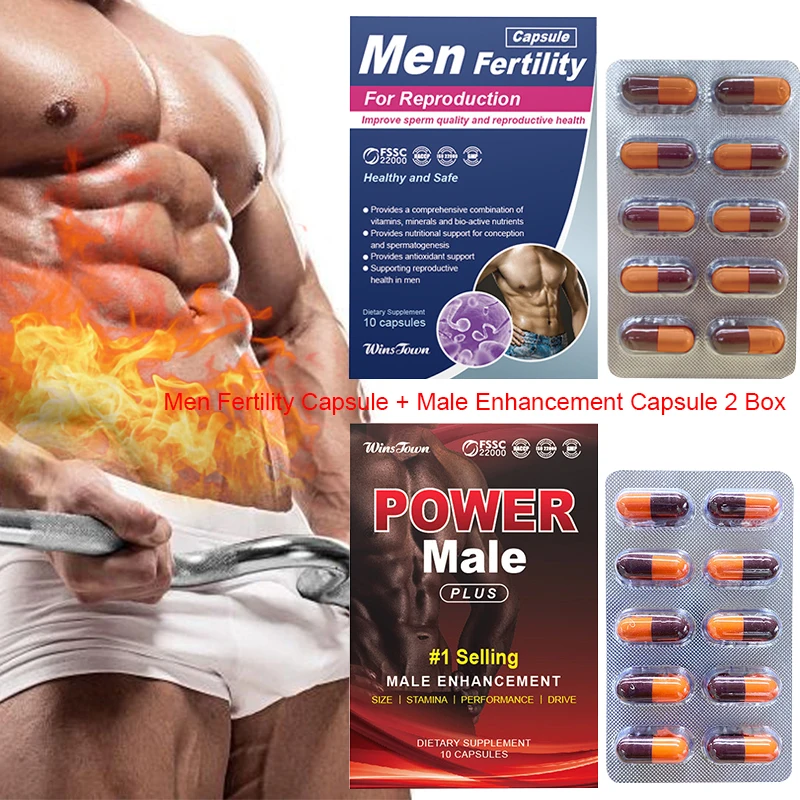 

2 Box 20 Pills Male Fertility Capsule +Male Enhancement Capsule Male Reproductive Sperm Supply Enlarge Chest Muscles Body Size
