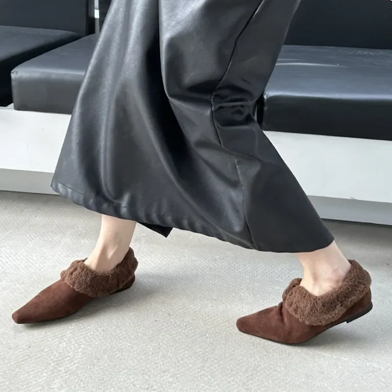 Зимние модные плюшевые теплые женские лоферы роскошные замшевые туфли-лодочки с