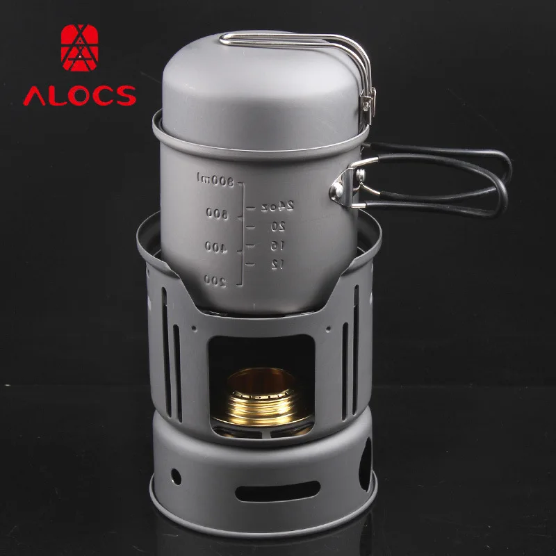 

Outdoor Set Pot Tableware ALOCS Portable Camping Pot 1-2 People CW-C01 Picnic Windproof Gasification Alcohol Stove