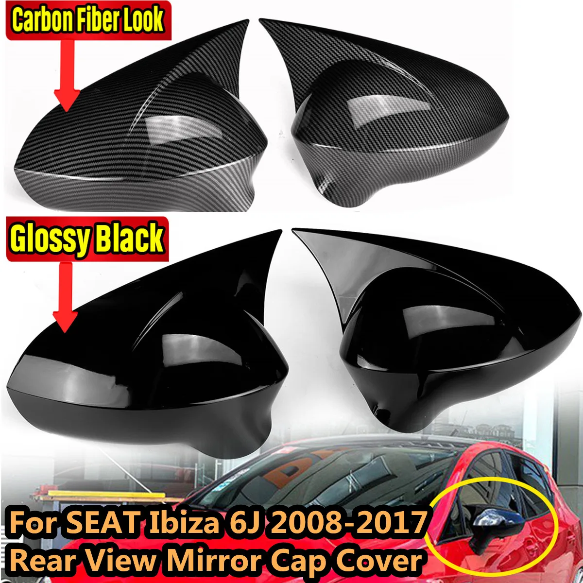

2x Side Mirror Cover Rearview Caps For Seat Leon MK2 1P For SEAT Ibiza MK4 6J 2008-2017 Mirror Cover Rear View Mirror Cap Cover