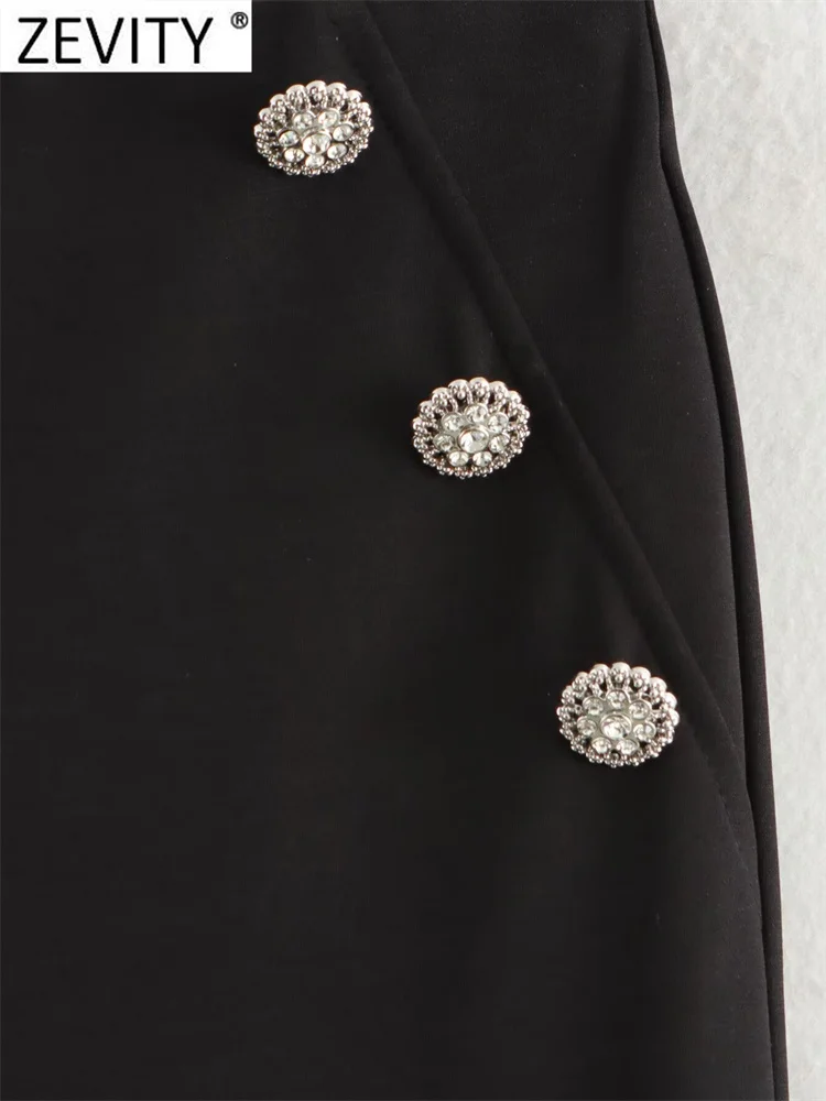 Zevity женские модные узкие брюки-карандаш с ромбовидными пуговицами брюки