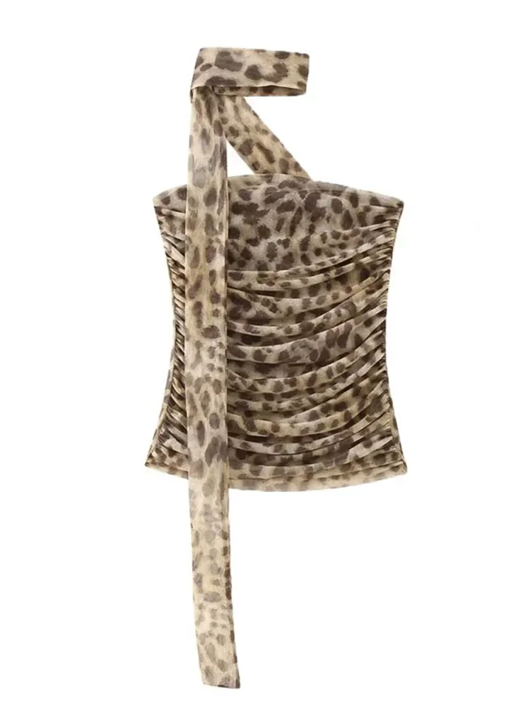 Женский комплект из топа и юбки с леопардовым принтом без бретелек