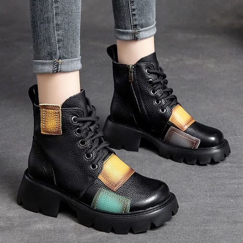 Женские ботинки из мягкой искусственной кожи на толстом каблуке в этническом