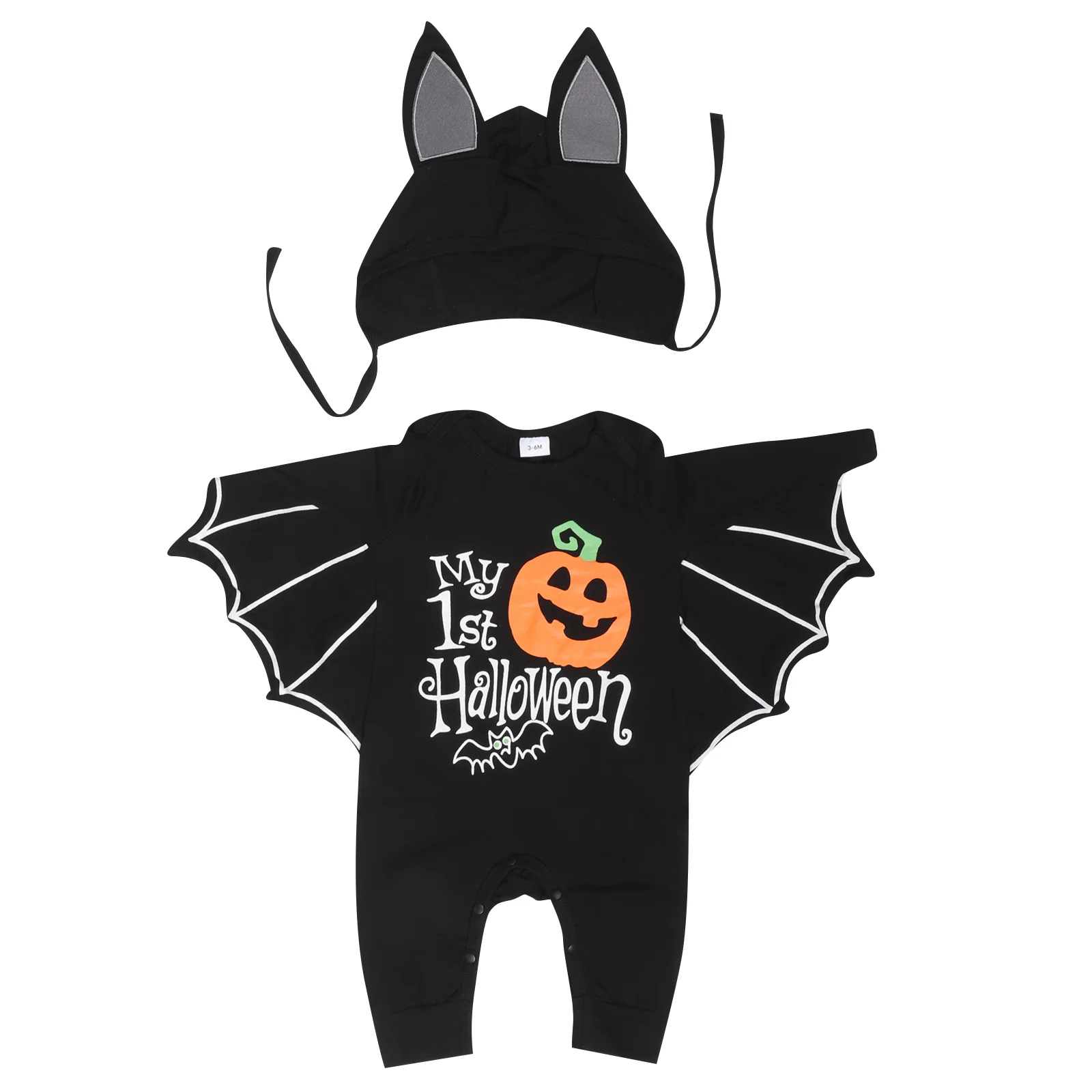 

1 Set Infant Clothes Halloween Toddler Romper Bat Sleeve Infant Romper Toddler Girl Romper with Hat