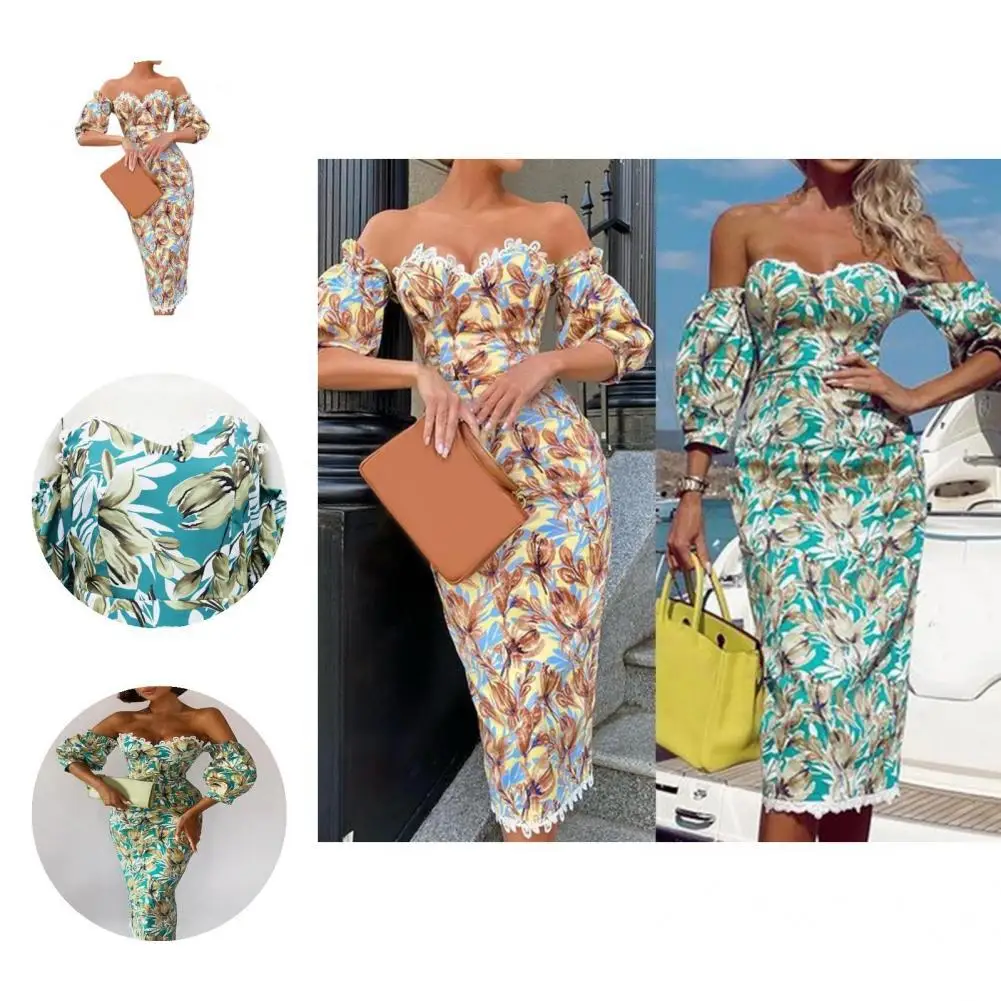 Hidden Zipper Soft Texture Backless Floral Print Office Dress for Club