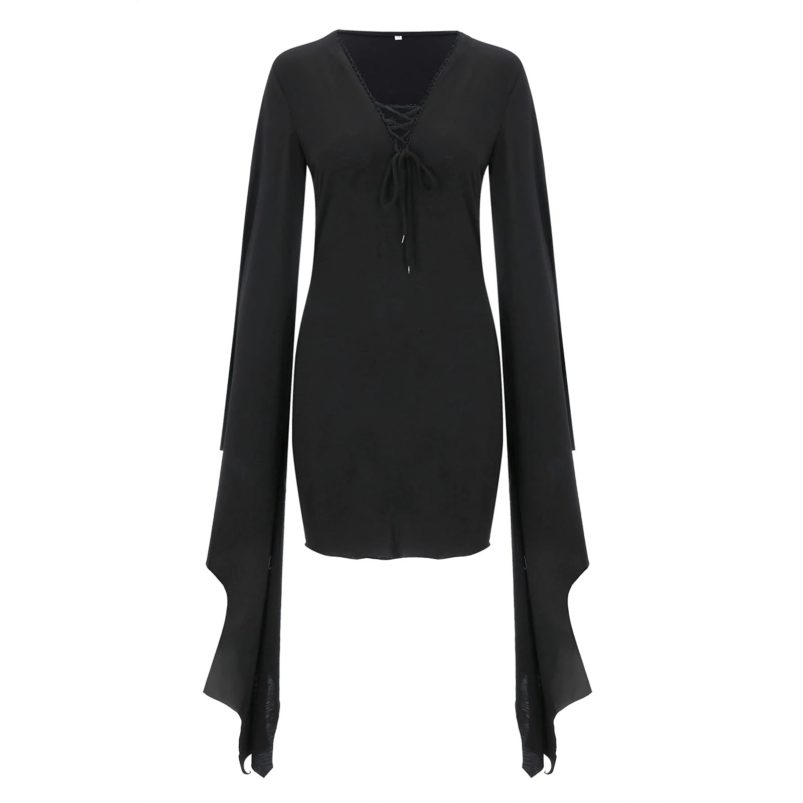 

Women's Bat Sleeve Bandage V-Neck Dress Vintage Cloak Hooded Blouse for Cosplay Party Accessories