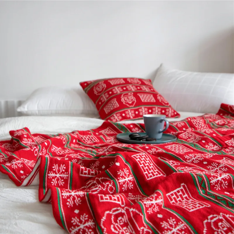 

Nordic Christmas Blanket Red Knitting Blanket Gift Decorative Blanket Home Sofa Throwing Blanket Pillowcase Home Decoration 2023