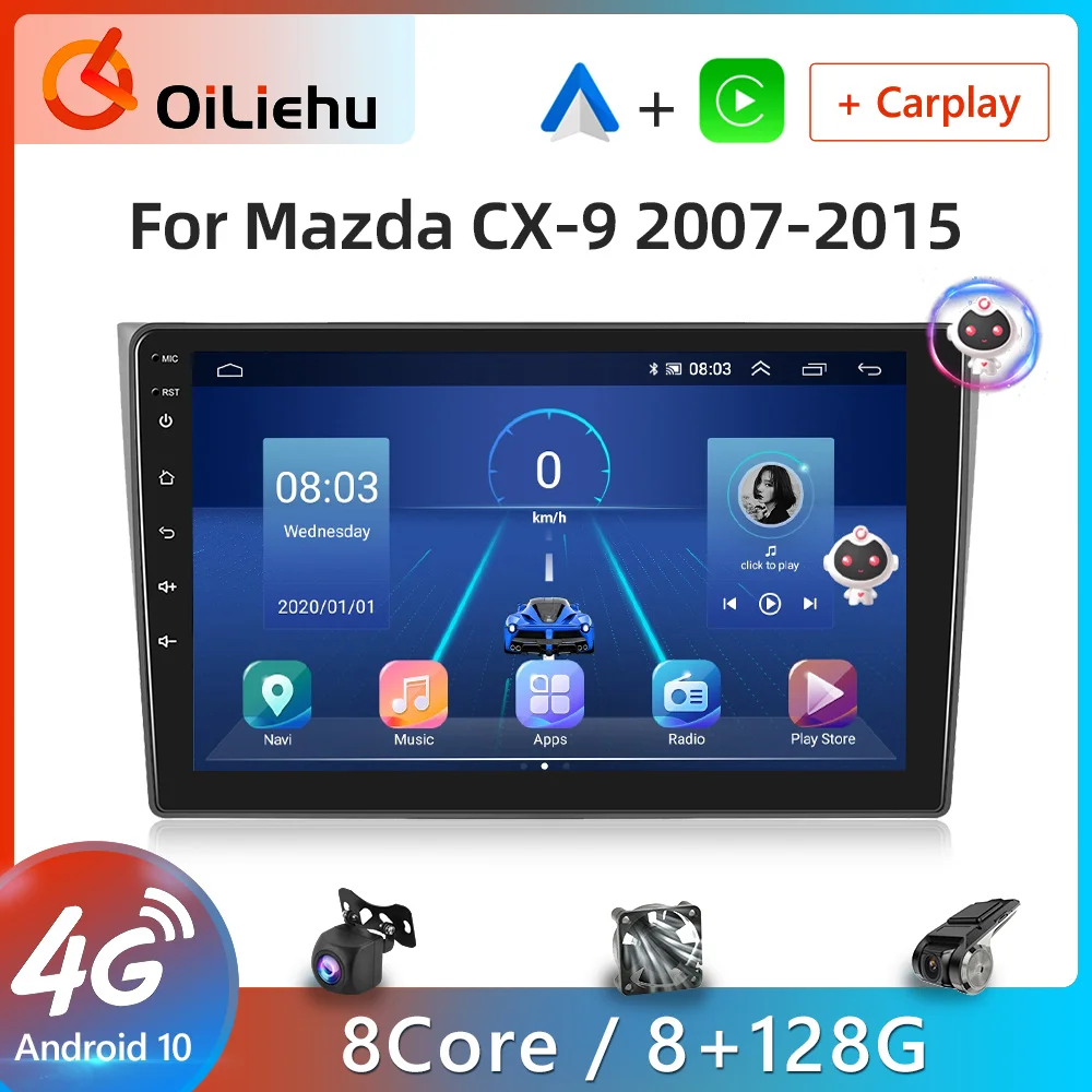 

Oiliehu AI Voice Android Carplay Car Radio For Mazda CX-9 2007-2015 2din Android Auto 4G Multimedia GPS autoradio DSP