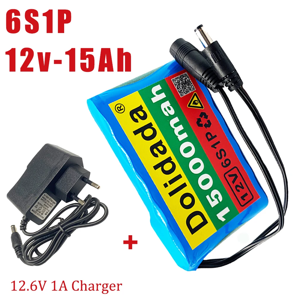 

12v 6S1P Battery Pack 15000mah Rechargeable Lithium Ion Battery 15ah Capacity for CCTV Camera Monitor with DC 12.6v 1A Charger