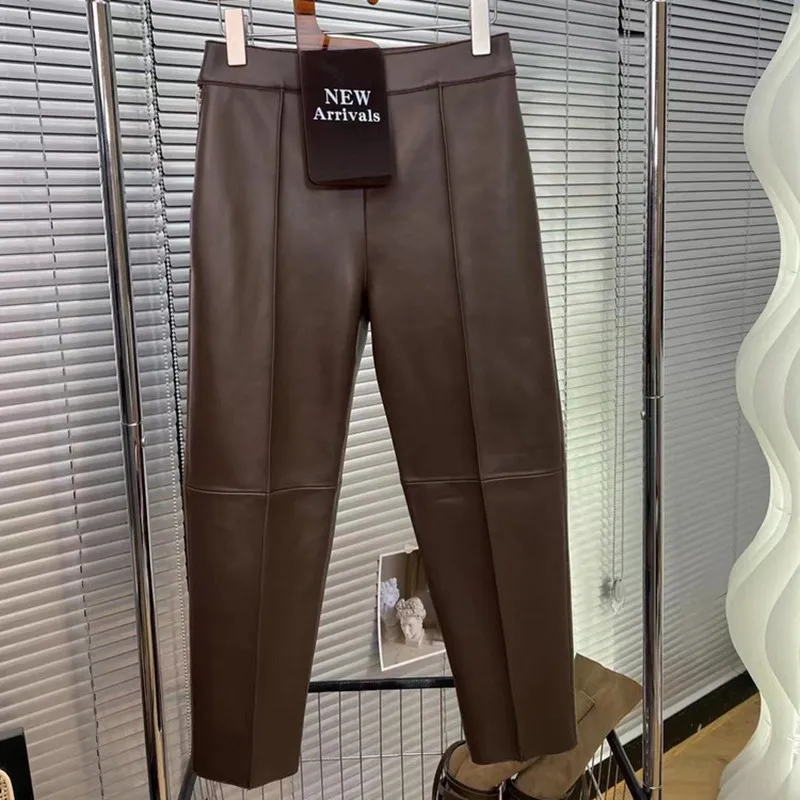 2022 Women Autumn and Winter New Simple Casual Style Genuine Sheepskin Leather Pencil Pants