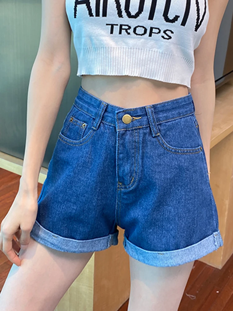 Spring Summer Women Wide Leg High Waist Denim Shorts Streetwear Female Button Loose Casual Jeans Shorts Bottoms
