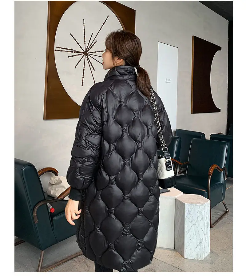 2022 New Long Straight Winter Coat Women Bright Parka Female Korean Warm Thick Loose Cotton Coat Elegant Turn Down Collar Jacket