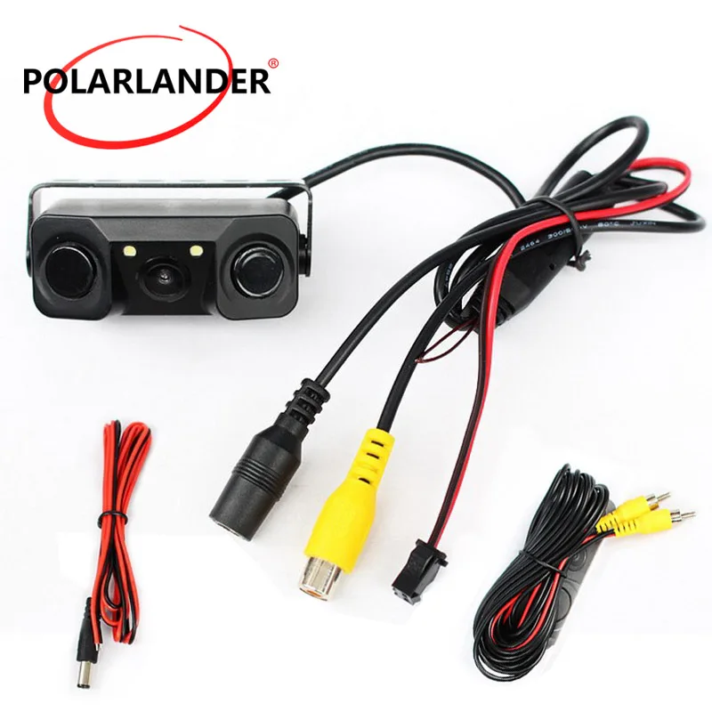 

PolarLander Auto Parking Assistance 2 In 1 CCD LED IR Night Vision Car Rearview Camera 2 Sensors Buzzel Parking Radar System