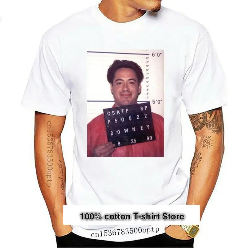 

Camiseta de Estilo Vintage Grunge para mujer, camisa con apariencia de abanico, con estampado de Bob Downey Jr, Mugshot, nuevo