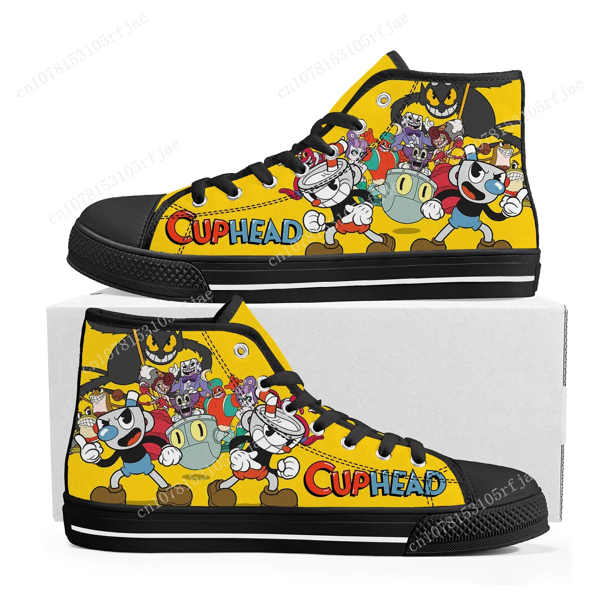 Hot Cupheads Mugmans Cartoon Game High Top Sneakers Mens Womens Teenager Quality Canvas Sneaker Custom Built Couple Shoes