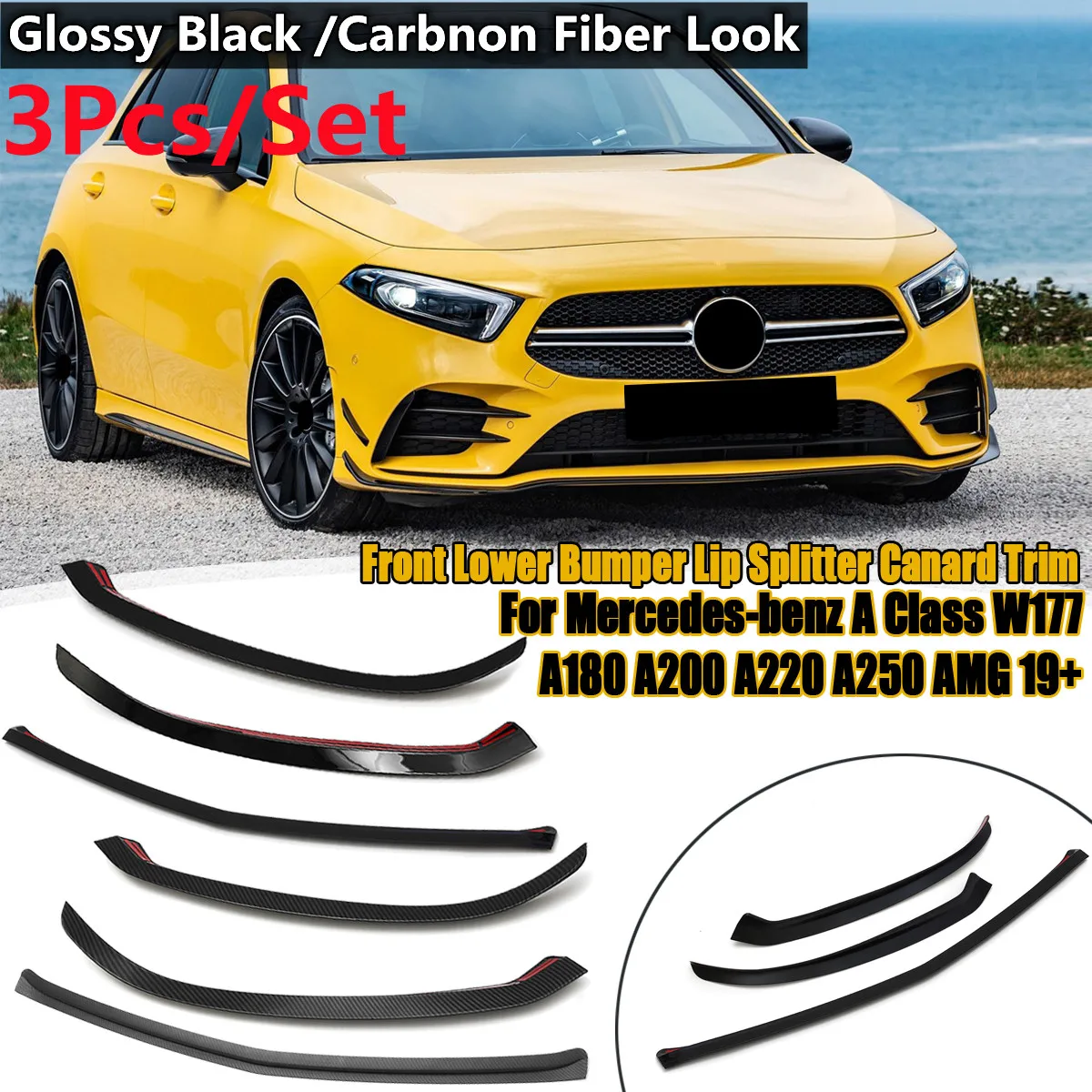 Разветвитель губ переднего нижнего бампера для Mercedes-benz A Class W177 A180 A200 A220 A250 AMG 2019 2020 2021 + спойлер S Разветвитель губ переднего нижнего бампера для Mercedes-benz A Class W177 A180 A200 A220 A250 AMG 2019 2020 2021 + спойлер S