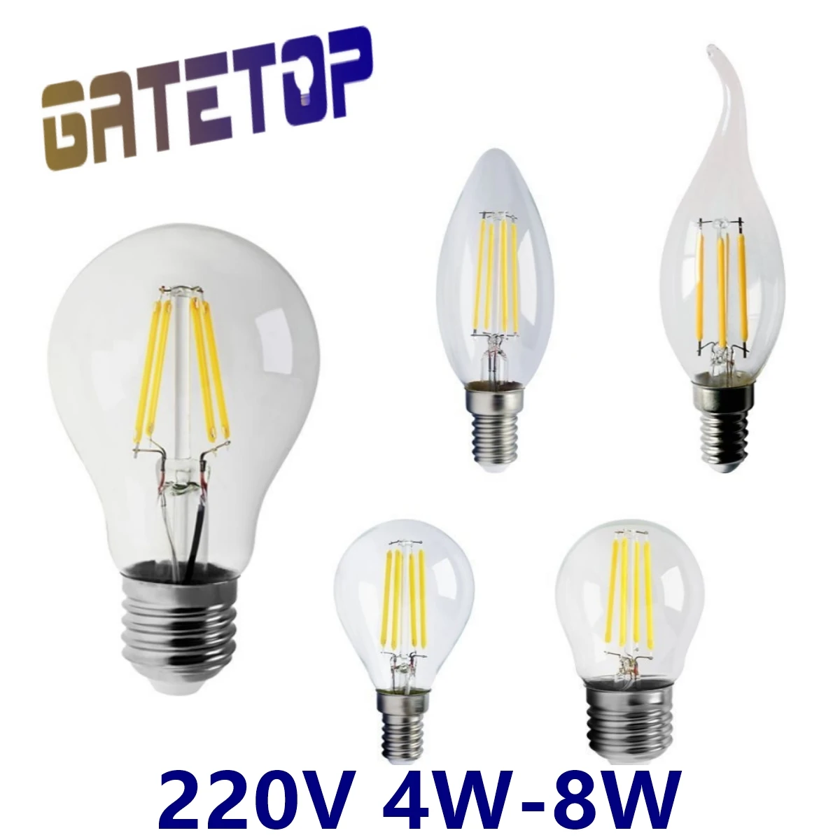 

E14 LED Candle Bulb C35 4W 6W 8W Natural White, E27 LED Filament Light Bulb ST64 A60 220V 4000K LED Edison Lamp