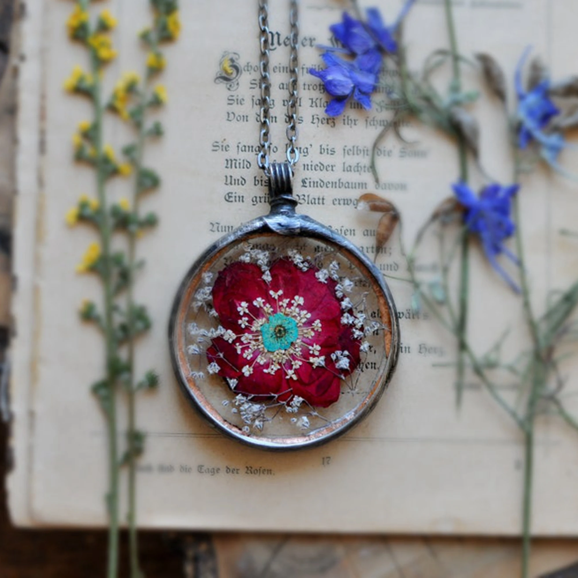 

Подвеска в виде розы, Ювелирное Украшение в стиле природы с сушеными цветами, растительным сердцем, подарок для девушки