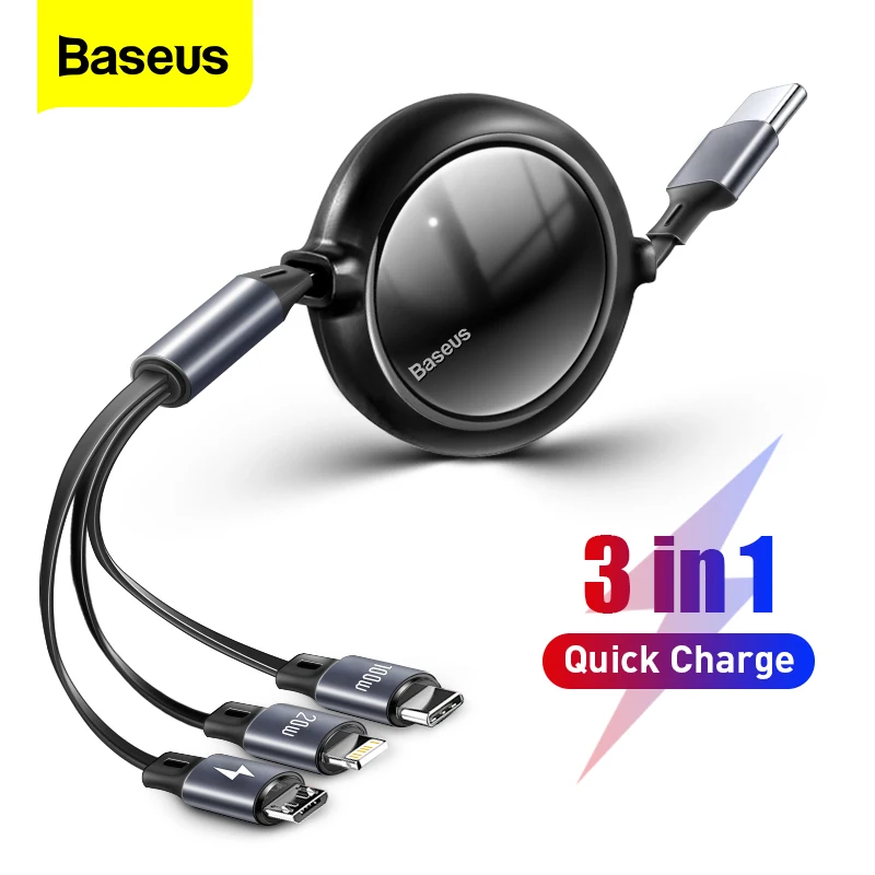 

Baseus 100W 3 in 1 USB C Cable For iPhone 13 12 Fast Charger Mobile Phone Cable Retractable Data Cord For Huawei Micro USB Cable