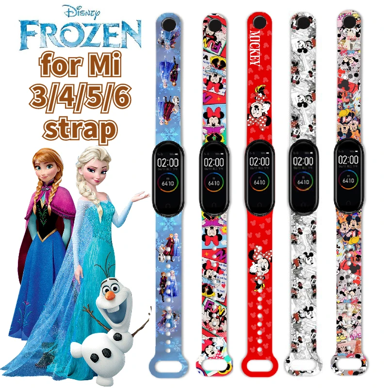 Disney Frozen Elsa strap anime figure Mickey Minnie is suitable for Xiaomi 3/4/5/6/NFC Mi Band printing wristband birthday gifts