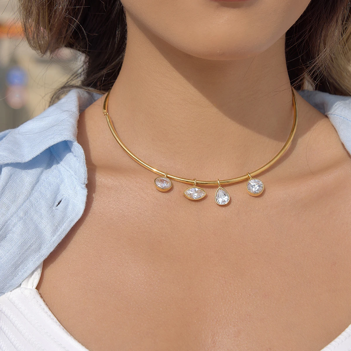 Фото Модное ожерелье Yori Chic с подвеской из кубического циркония, трендовое, с покрытием PVD 18K, привлекательное женское украшение, подарок №3