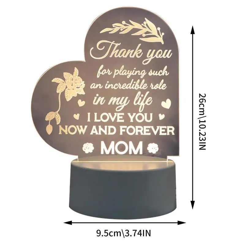 Mom Gifts Engraved 3D Warm Night Lights USB Night Lamp Gift For Mother Birthday Christmas From Daughter Son Heart Shape Lamp images - 6