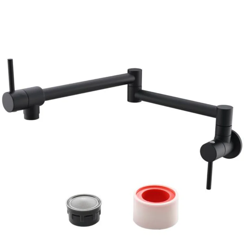 

Brass Folding Faucet 1/2”NPT Wall Mount Kitchen Faucet Two Handles Cold Water Tap Black [US Stock]