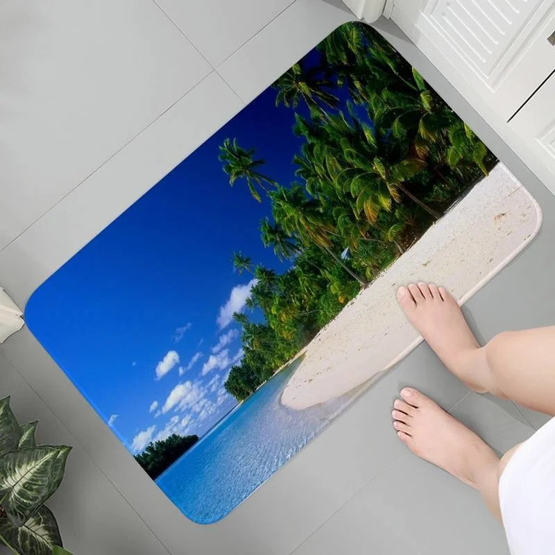 

Soft Living Room Bathroom Carpet Flannel Rug Floor Hallway Mats For Home And Comfort Beach Sea Palm Mat bedside Parlor Mat 1