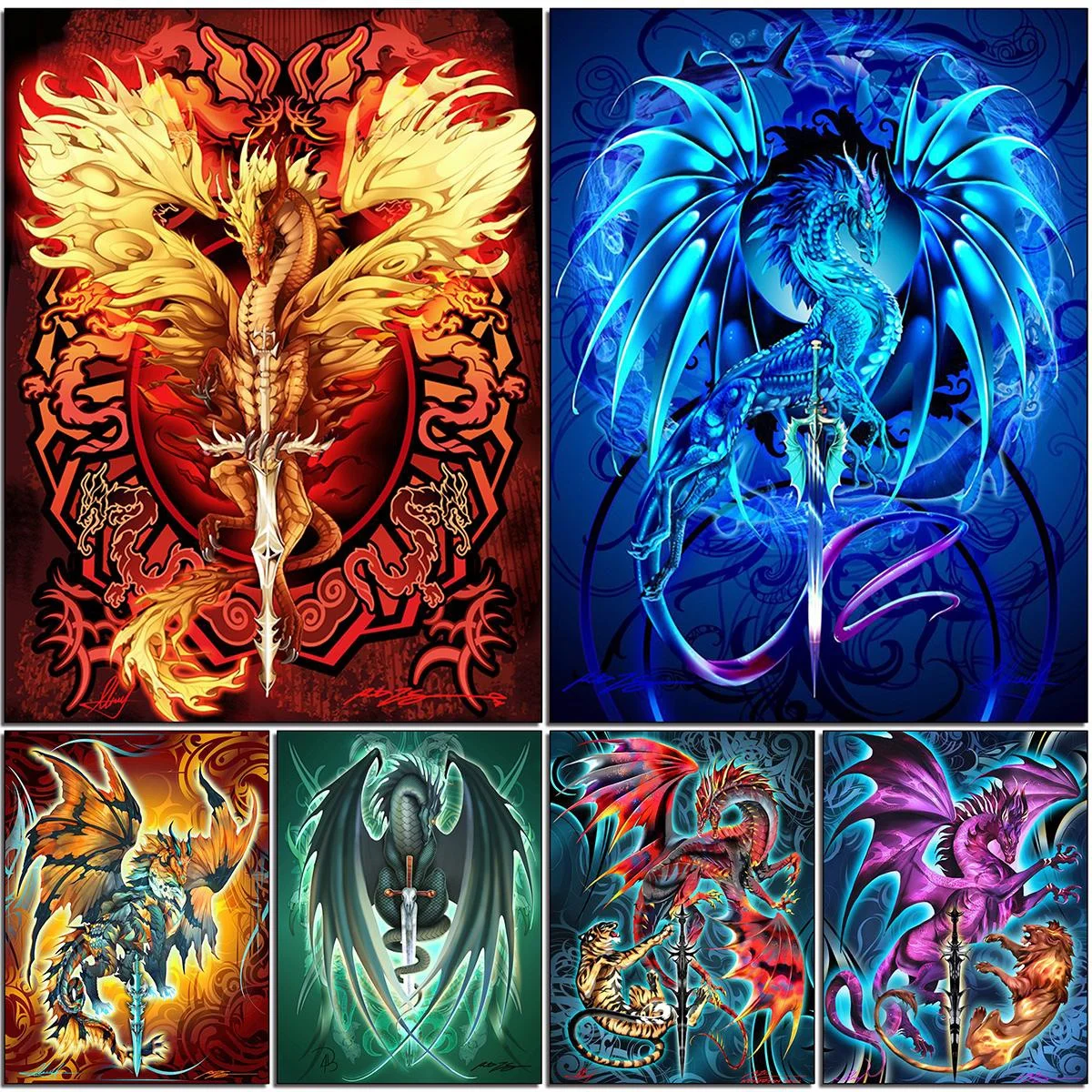 

Алмазная живопись 5D "сделай сам", полная картина в виде Западного летающего дракона, вышивка, мозаика, искусство, Набор для вышивки крестиком, домашний декор, Новое поступление 2023