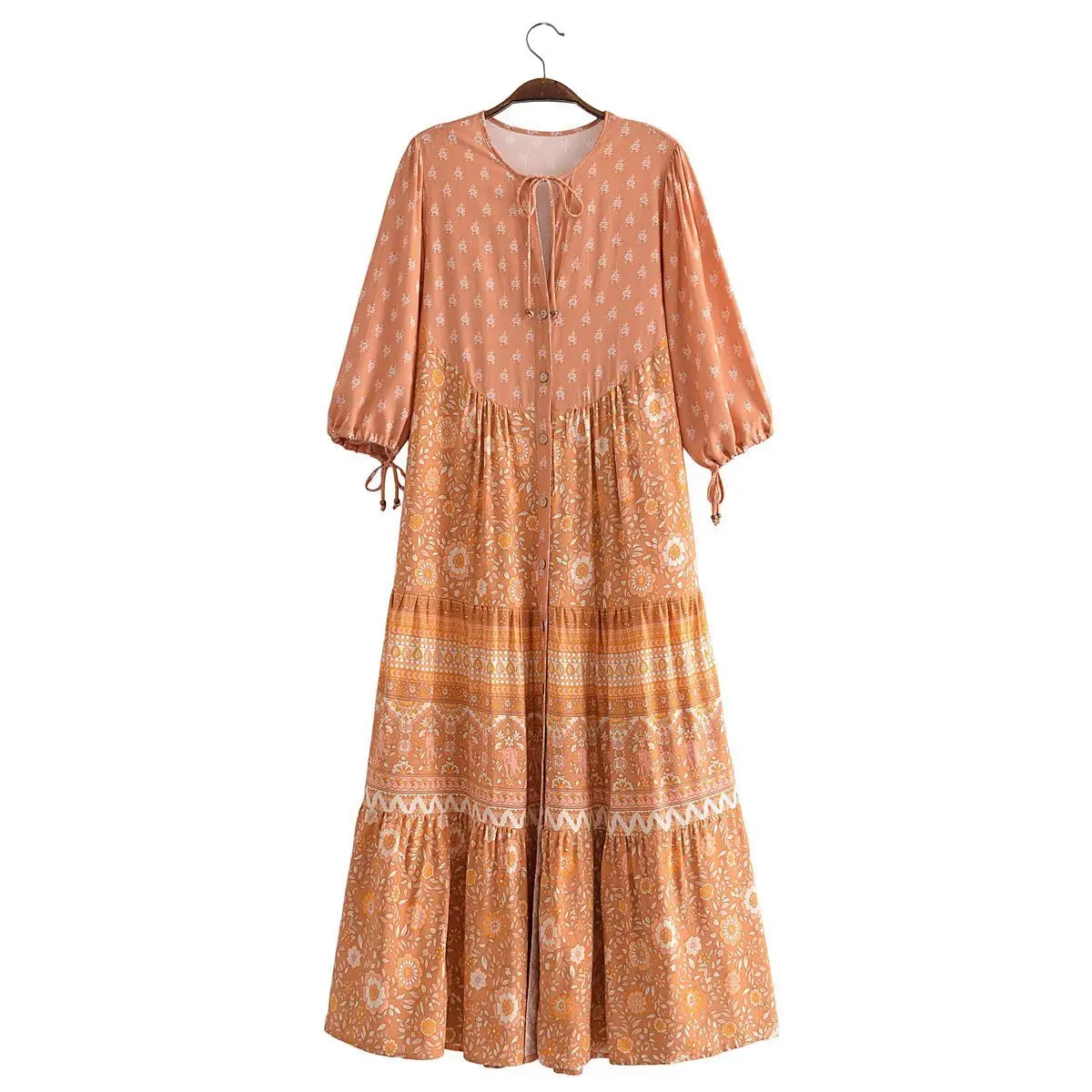 Винтажное шикарное длинное платье-туника с V-образным вырезом и рукавом до локтя