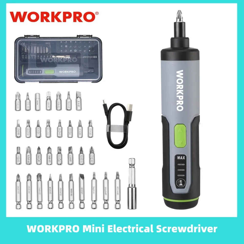

WORKPRO 3.6V Mini Electrical Screwdriver Set LED Work Light USB Rechargeable Multi Function Tool Set