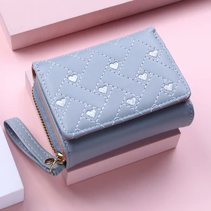 Women's Wallet For PU Leather Fashion Embroidered Love Tri-fold Small Wallet Card Holder Multi-card Slot Coin Purses New