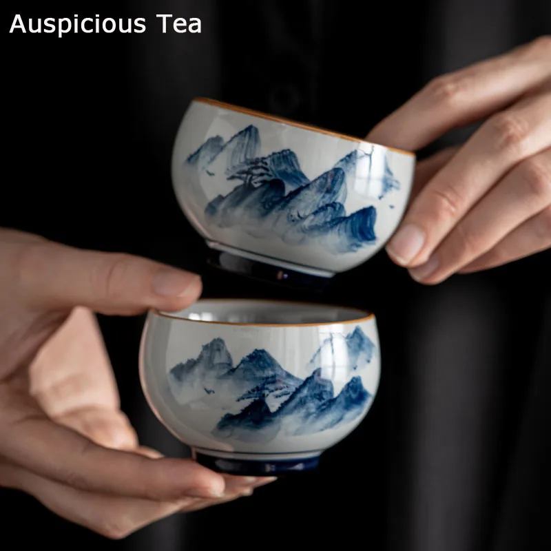 

2 шт./компл. 100 мл, ручная роспись в японском стиле, сине-белая керамическая чайная чашка, семейный Стандартный чайный набор, чайная церемония, посуда для напитков, подарок