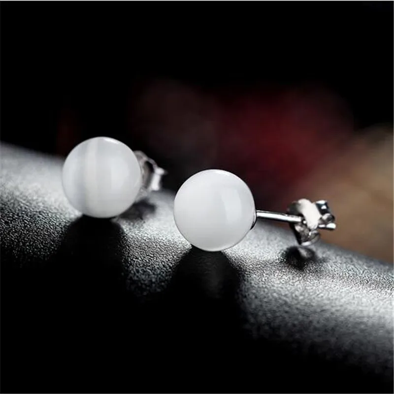 Популярные простые серьги-гвоздики с кошачьим опалом из стерлингового серебра 925