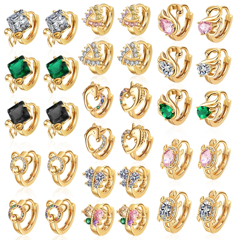 

Bling Big Gem Earrings Jewelry For Women 18k Gold Color Kawaii Charms Ear Accessories Jewellry Femme Custom Gifts