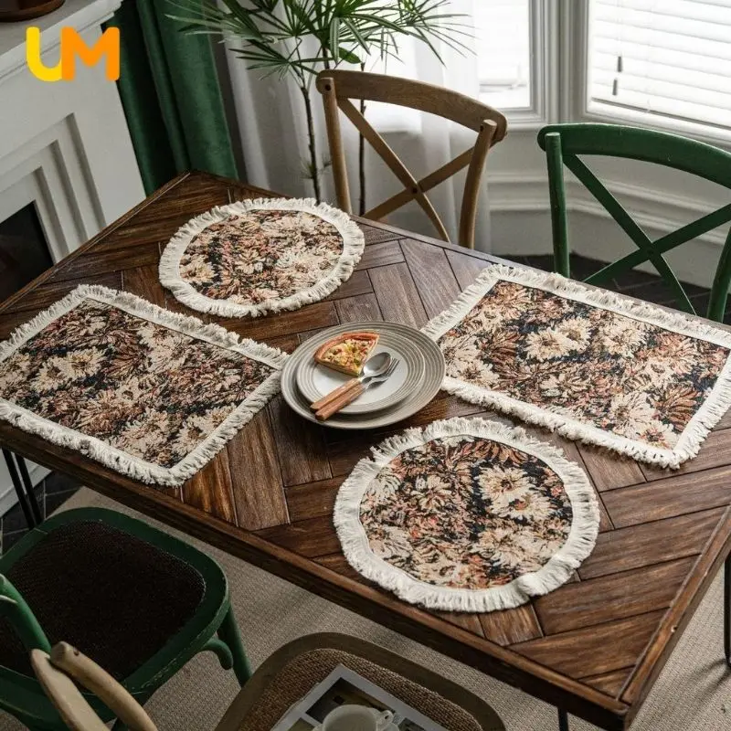

Floral Table Mat Whit For Dining Table Round Placemat Set Coaster Cotton Placemat For Coffee Tables For Party Wedding Home Decor