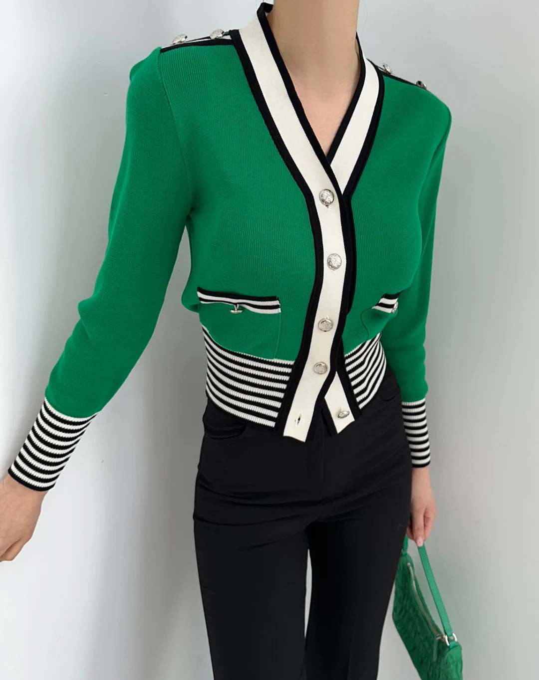 Однобортный Кардиган с V-образным вырезом Женский Осенний тонкий вязаный свитер