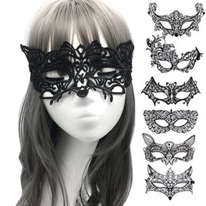Image for Black Lace Half Face Masks TieBack Masquerade Ball 