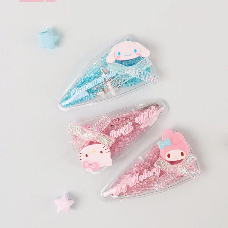 

Kawaii Sanrio Hair Accessories Cartoon Hello Kittys My Melody Cinnamoroll Cute Beauty Transparent Rhinestone Hairclip Girls Gift