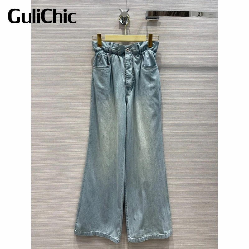

5.27 GuliChic Women Fashion Letter Embroidery Cotton High Waist Wide Leg Jeans