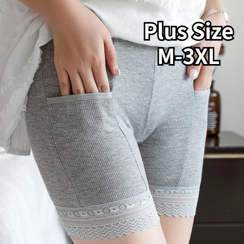 

Women Safety Short Pants Lace Seamless Shorts with Pockets Large Size Solid Color Under Dress Shorts Anti Glare Sexy Tight Pants