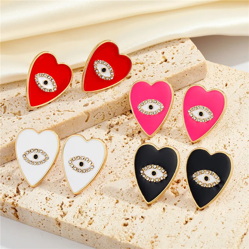 

New Heart Colored Shiny Evil Eye Stud Earrings For Women's Gift Turkish Black Eye Pierced Earring Party Wedding Jewelry