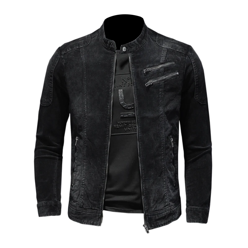2022 Mens Baseball Coat Jacket Business Casual corduroy Denim Jeans Jacket Autumn Stand Collar Black Fashion Coat For Men S-5XL
