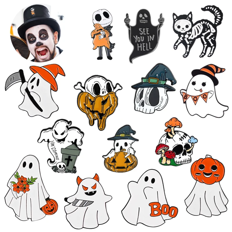 

Новый креативный значок на Хэллоуин, страшная ночь, тыква, голова, искусственный череп, призрак, индивидуальность, забавная форма, цветной м...