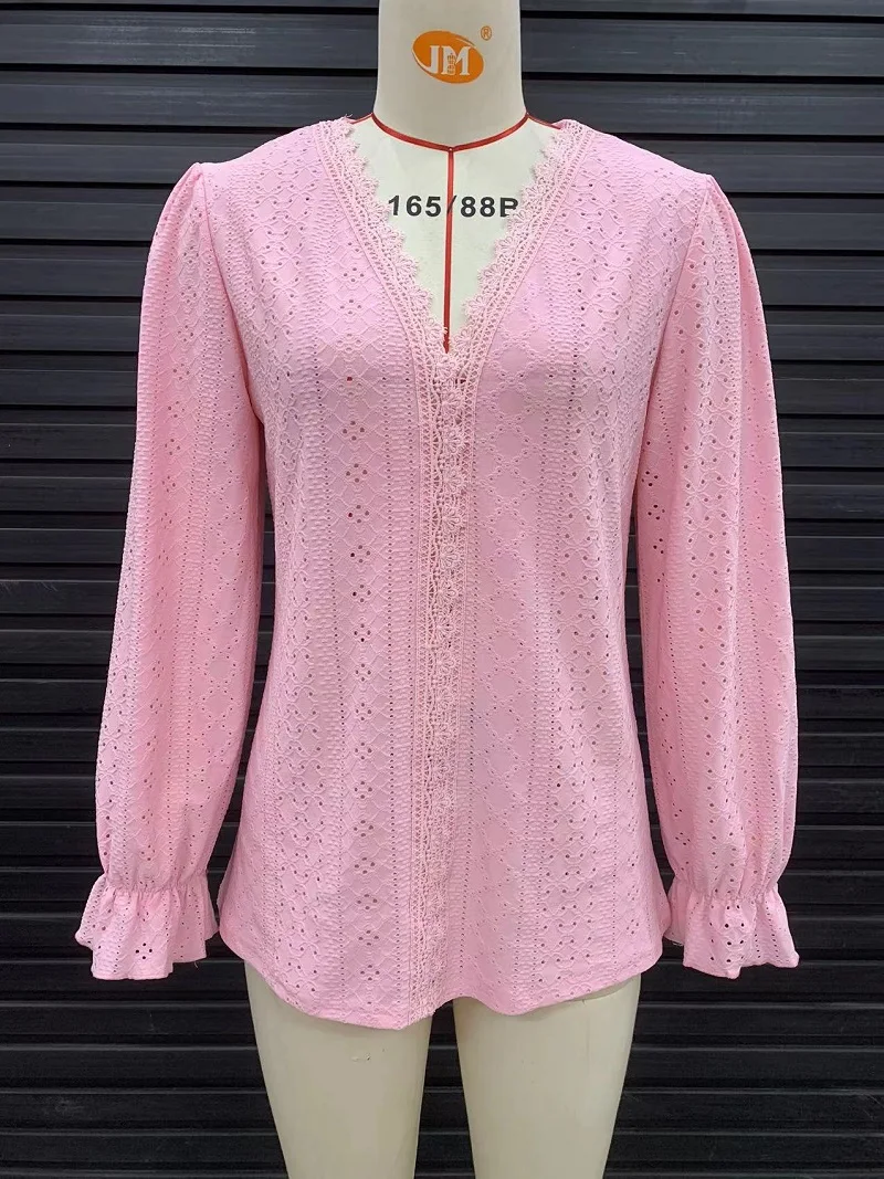 Элегантные свободные топы с v-образным вырезом однотонная кружевная женская