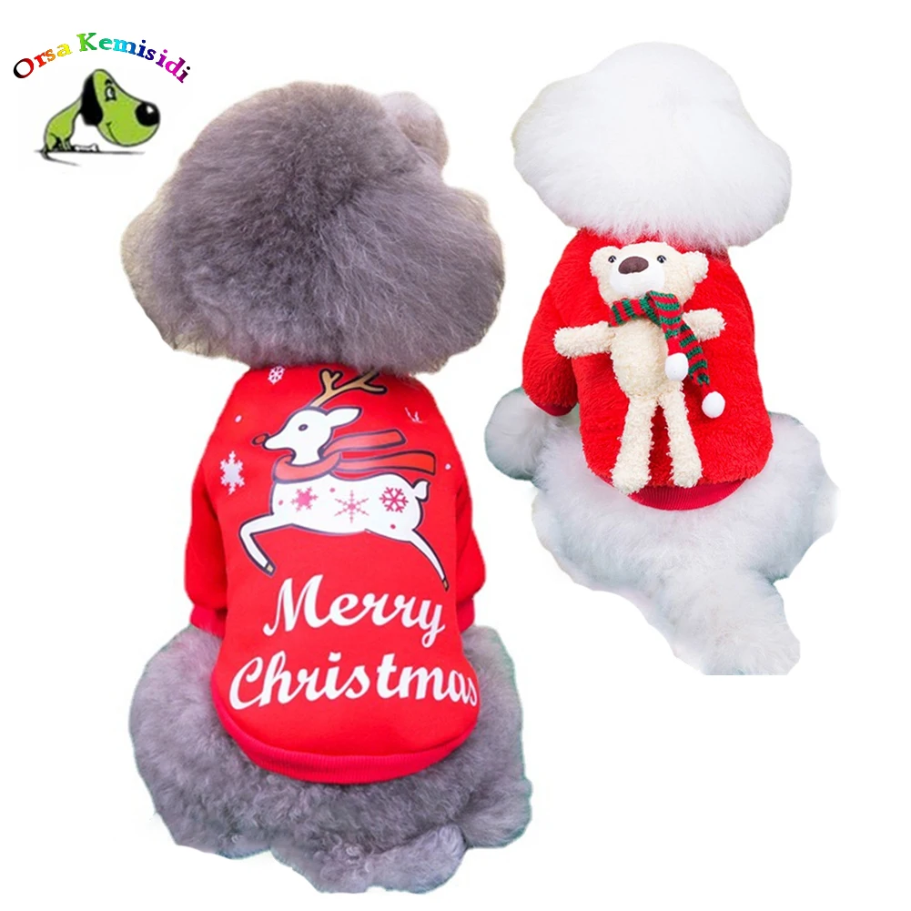 

Winter Dog Clothes Flannel Warm Bear Festive Coat Cat Puppy Clothing Xmas Elk Print Sweatshirt Chihuahua Pug Christmas Costume