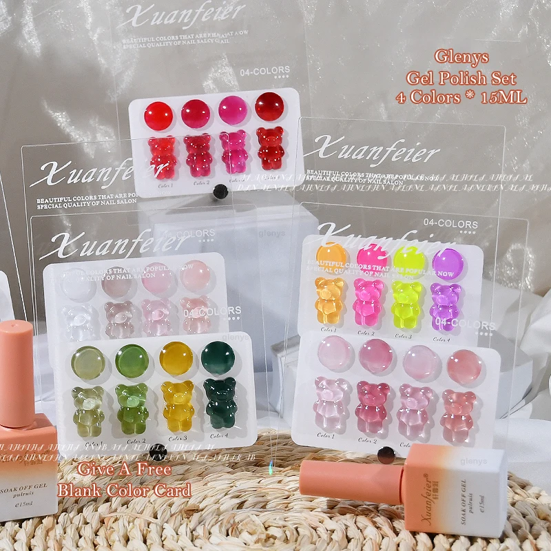 

Glenys 4PCS gel Polishing nail polish Set Mixed Color Macaron Shining gel UV LED Semi permanent Jelly Color gel Salon Wholesale