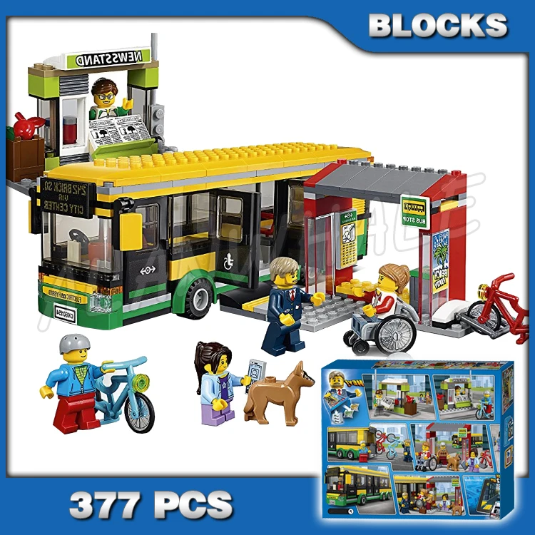 

377pcs Urban Bus Station Stop Newsstand Streetlight Waiting Area 02078 Building Blocks Set Bricks Compatible with Model