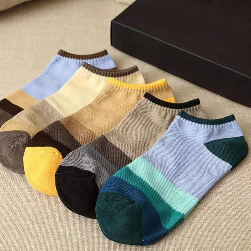 5 Pairs Men Novelty Funny Casual Ankle Socks Breathable Absorb Sweat Invisible Boat Socks Soft Stripe Couples Sock Street Style